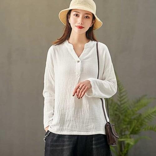 Brand Elegant Women V- Neck Cotton Linen Shirt Summer long Sleeve Tunic Tops Casual plus size Blusas Plus Size Blouse M-8XL
