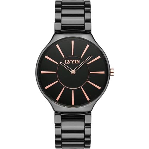 LVYIN Ceramic Couple Watches Brand Luxury Black Lover Women Men Relojes Hombre With Box Quartz Calendar Dress Watches 6825 Black