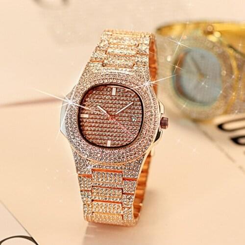 Women Gold Diamond Calendar Watches Women New Watch Geneva Designer Ladies Watch Luxury Brand Quartz Wrist Watch for Women Clock