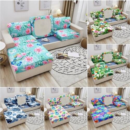 Sofa Cushion Cover Tropical Leaves Print Polyester Slipcover For Living Room Funiture Protector Sofa Seat Cover Elastic