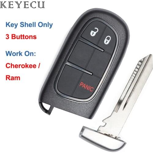 Keyecu Smart Remote Key Shell Case 3 Button for Jeep Cherokee Ram 1500 2500 3500 2013 2014 2015 2016 2017 2018, FCC: GQ4-54T