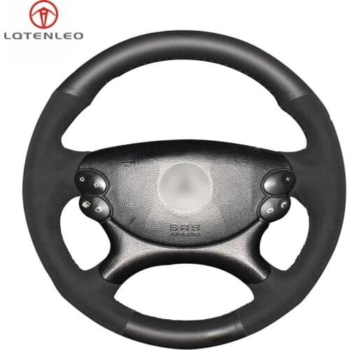 LQTENLEO Black Genuine Leather Suede Car Steering Wheel Cover For Mercedes Benz E63 AMG 2006-2008 CLS 63 AMG 2007