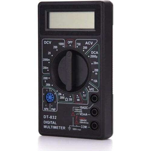 DT832 Mini Digital Multimeter Voltage Ampere Ohm Meter Test Probe AC/DC Resistance Multi Tester With Buzzer Yellow/Black 1PC J3