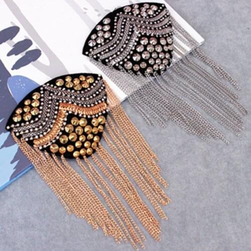 2Pcs Stage nightclub hosted banquet shoulder jewelry epaulettes Retro personality small western assembled brooch tassel patch
