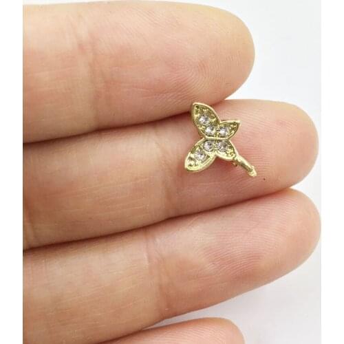 Eruifa 10pcs 8mm Butterfly Stud Earring Connctor Rhinestone gold/Silver plated Zinc alloy Jewelry DIY Necklace Bracelet Earrings