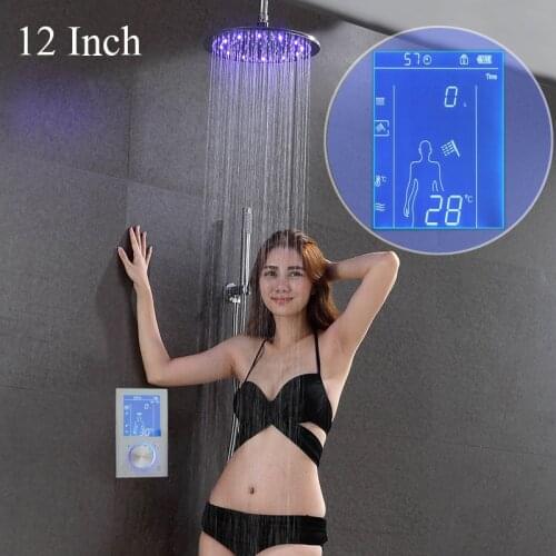 JMKWS Intelligent LCD Screen Shower Set Rainfall 12" Round 304 Steel LED Shower Head Touch Digital Smart Shower Mixer Faucet