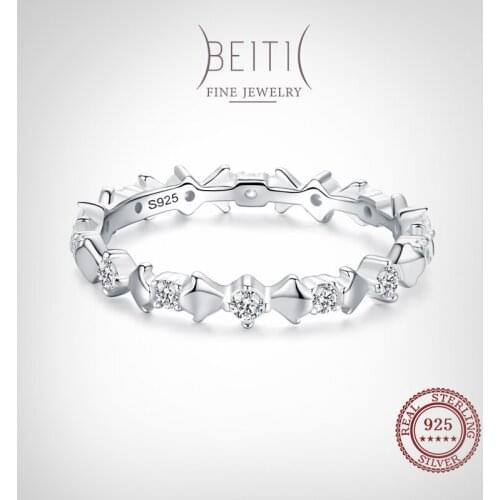 Beitil Lovely bowknot Genuine 925 Sterling Silver Zircon Finger Ring For Women Girl Cute Accessories Fashion Jewelry