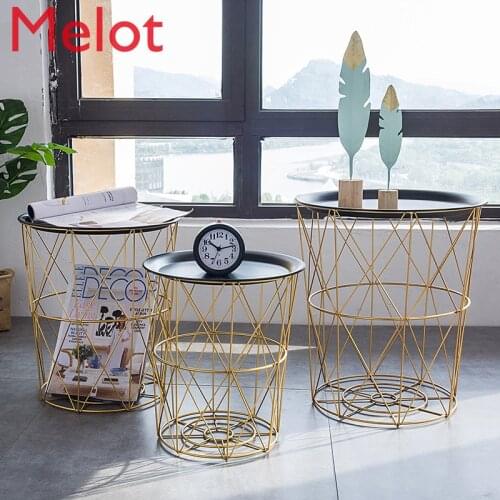 Multifunction Metal Coffee Table Dirty Storage Basket Tea Fruit Snack Service Plate Tray Bed Living Room Sofa Side