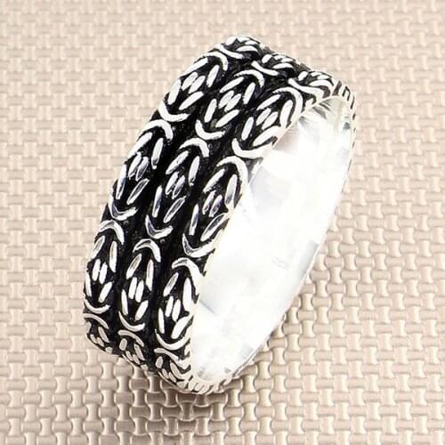 Men Silver Bands Ring With Geometric Motif Wedding Ring Engagement Silver Spinner Ring Made in Turkey Solid 925 Sterling Silver