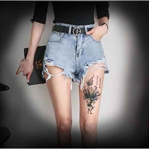New Ink Lotus Flower Sexy Temporary Tattoos for Women Chinese Style Watercolor Body Art Fake Tattoo Arm Calf Back Tattoo Sticker
