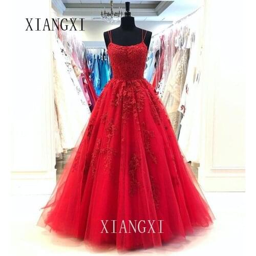 2020 Charming Red Evening Dresses Spaghetti Strap Lace Embroidery Long s Floor Length Formal Gowns Party Dresses Vestidos