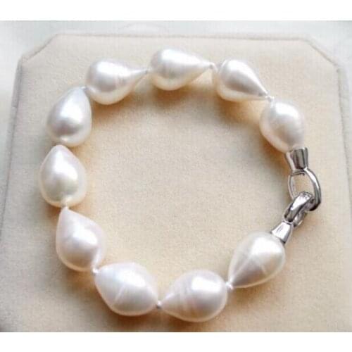 Charming south sea 13 -14mm white baroque pearl bracelet 7.5-8inch