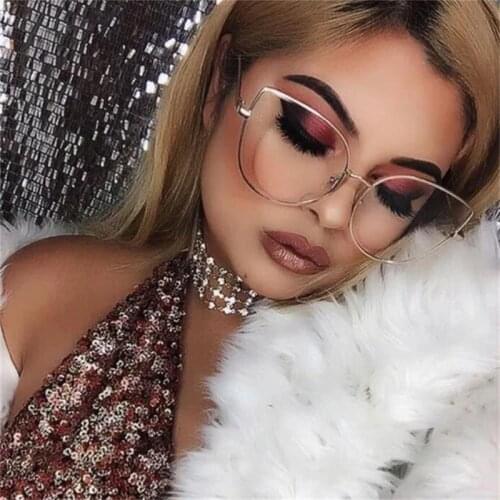 Oversized Women Metal Cat Eye Glasses Frame Brand Designer Fashion Men Clear Lens Eyeglasses sexy Cats Eye gold Optical Frame