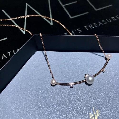 S925 Silver Cultured Freshwater Akoya pearls necklace, Smile curve INS style womens Necklace for jewelry birthday gift favor