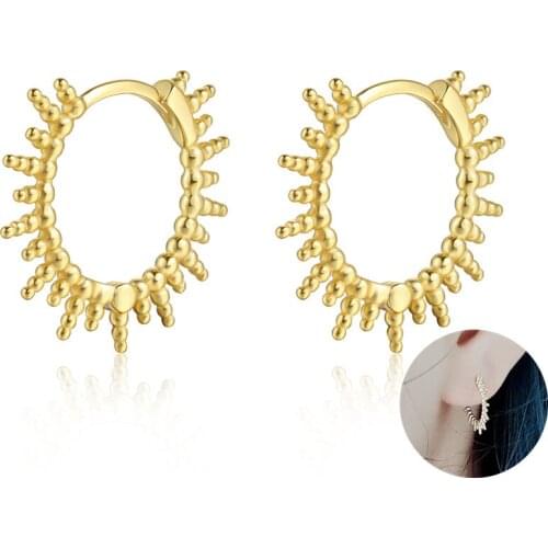 Personalized Round Beads Hoop Earrings 925 Sterling Silver Gold Plated Sun Shines Charm 11.5mm Earring Cratilage Piercing