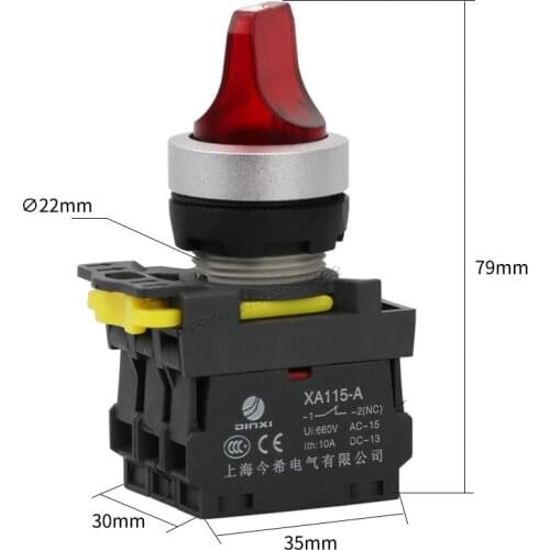 Maintained illuminated selector push button switch LED lamp 1NO1NC lock latching switch XA115-A2-11XSD 2 position rotary switch