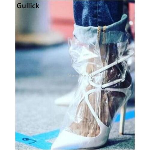 Transparent Plastic Wraped Toe Woman Chic Party Sandals Ankle Strap Hollow Out Thin High Heels Pumps Stiletto Slim Leg Sandal