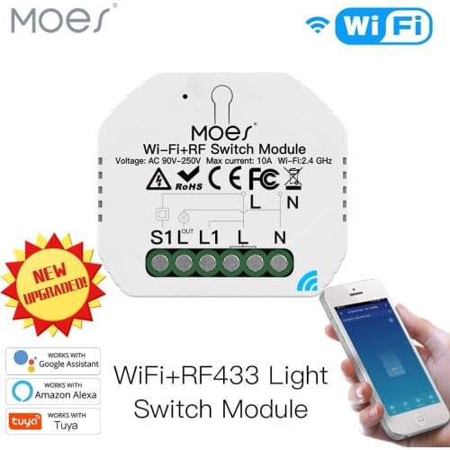 Mini DIY WiFi RF433 Smart Relay Switch Module Smart Life/Tuya App Control, Work with Alexa Google Home 1 Gang 1/2 Way