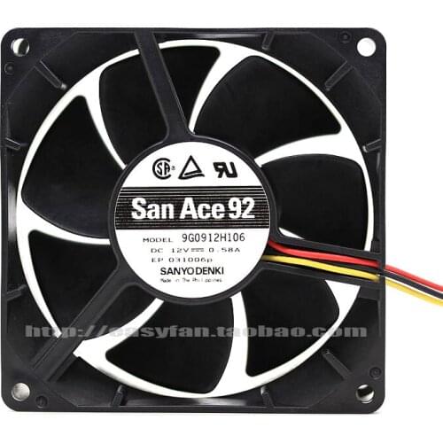 Sanyo Denki 9G0912H106 DC 12V 0.58A 90x90x38mm Server Cooling Fan