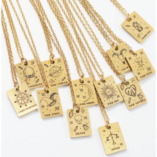 Stainless Steel Vintage Tarot Card Necklace Major Arcana Pagan Astrology Talisman Pendants Necklace Jewelry Christmas Gift