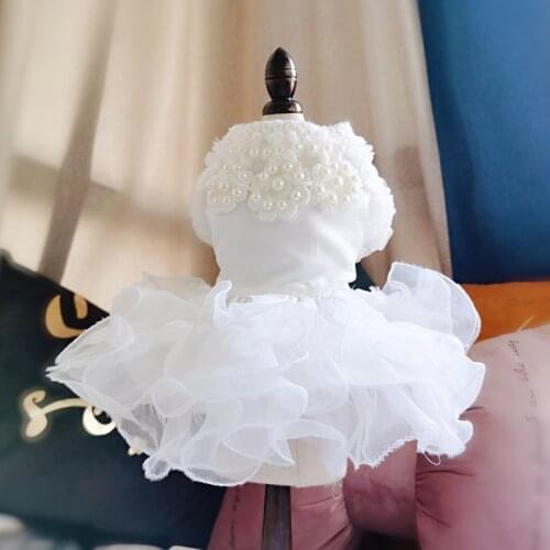 Pet Dog Wedding Dress Handmade Embroidered Tulle Pearl Princess Skirts Dog Bride Clothes For Chihuahua Poodle Yorkie Apparel