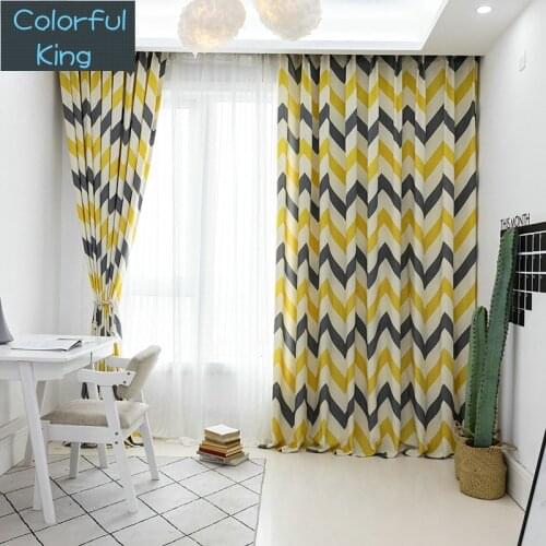 Geometric Pattern Window Curtains Blackout for Living Room Kitchen Bedroom Treatment Yellow Blue Waves