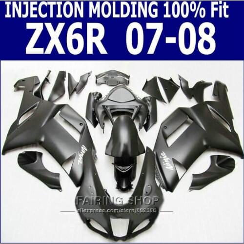 Zx6r 2007 2008 Fairing kit For Kawasaki Ninja zx-6r 07 08 Injection Fairings in (Matte black +Ems free) S19