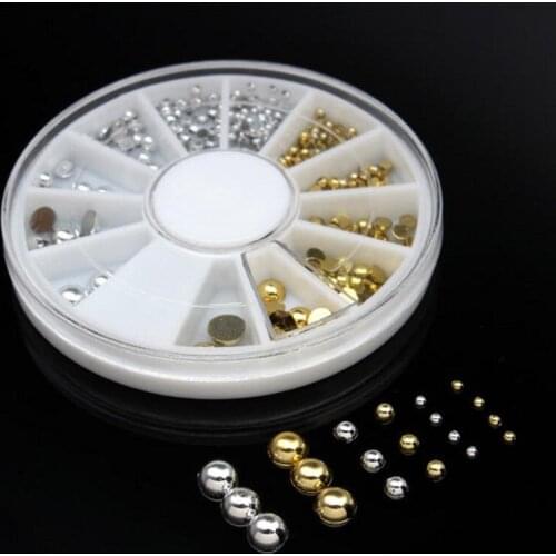 1 Wheel Mix Metal Round Rhinestones Studs 3D DIY Nail Charms Pearls Flatback Accessory for Nail Decoration For DIY Rhinestones