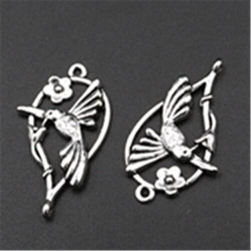 10pcs Silver Plated Hummingbird Pendants Retro Necklace Bracelet DIY Metal Jewelry Handicraft Making 35*21mm A596