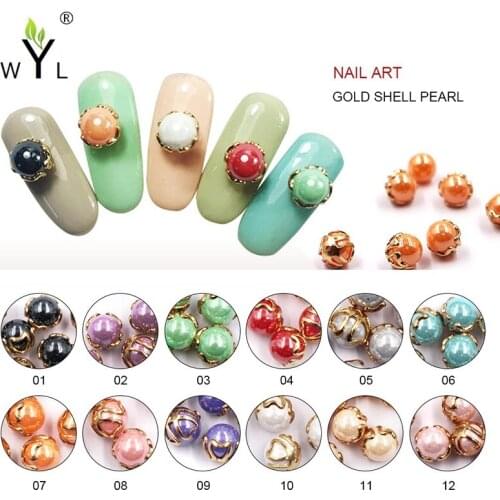 1000psc New gold shell pearl 3D Nail Art Decorations,Alloy Nail Charms,Nails Rhinestones Nail Supplies