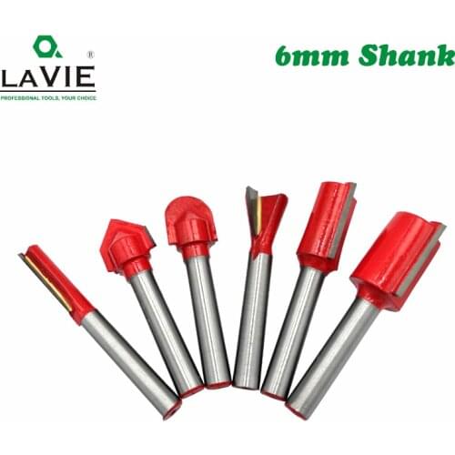 6pcs 6mm Shank Wood Router Bit Straight T V Flush Trimming Cleaning Round Corner Cove Box Bits Milling Cutter for Wood MC06012