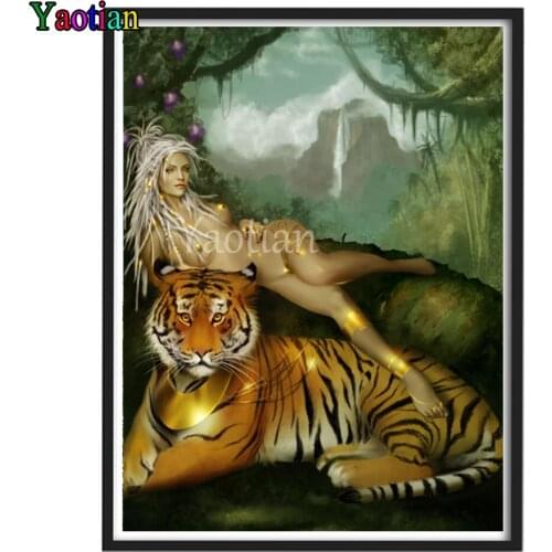 Fantasy forest beauty and tiger diamond painting mosaic diamond cross stitch 5D embroidery Full display Living Room Decoration