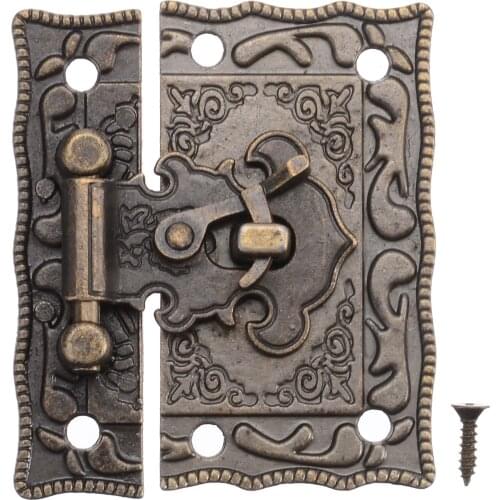 1pcs Antique Wooden Case Box Decorative Latch Hasp Security Lock Cabinet Hinge Furniture Hardware Hasps