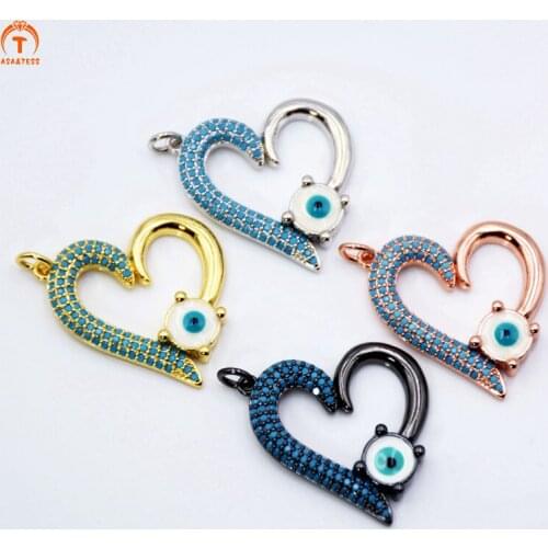 ASA&TESS Turkish Style Micro pave eye pendant heart shape love CZ crystal pendant fashion jewelry turquoises charms