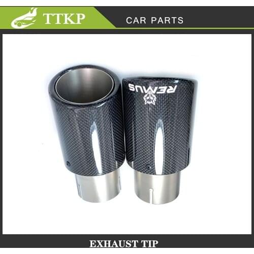 Car Matte Carbon Fiber Muffler Tip Exhaust System Pipe Mufflers Nozzle Universal Curly Stainless With Remus Logo