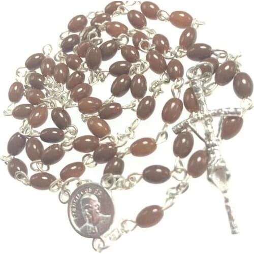 Free shipping 2cs/set 6*4mm oval brown mans glass bead rosary cute glass rosary necklace