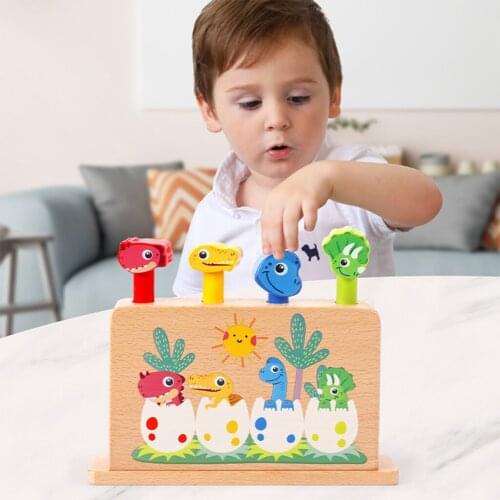 Children Wooden Dinosaur Jumping Toys Montessori Educational Sensory Toys Fine Motor Training Bounce Stick Game Toy