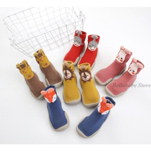Spring Autumn Kids Shoes Baby Boys Girls Long Socks Shoes Knitted Warm Baby Booties Cute Blue Yellow Cartoon Newborn Shoes