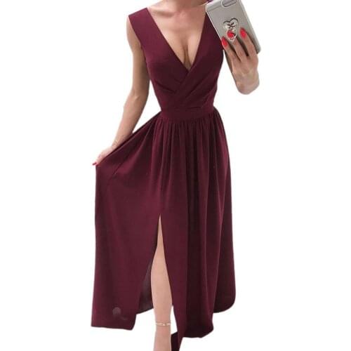 Dropshipping Sexy Maxi Dress Women Sleeveless Backless Boho Long Dress Bridesmaid Formal Summer Party Bandage Slit Dress Vestido