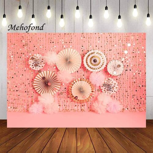 Mehofond Photography Background Pink Glitter Paper Flowers Decor Little Princess Girl Birthday Cake Smash Backdrop Photo Studio