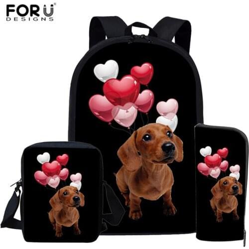 FORUDESIGNS Dachshund Children School Bags Set for Teen Girls Boys Kids Primary School Backpack Large Capacity Book Bags Satchel