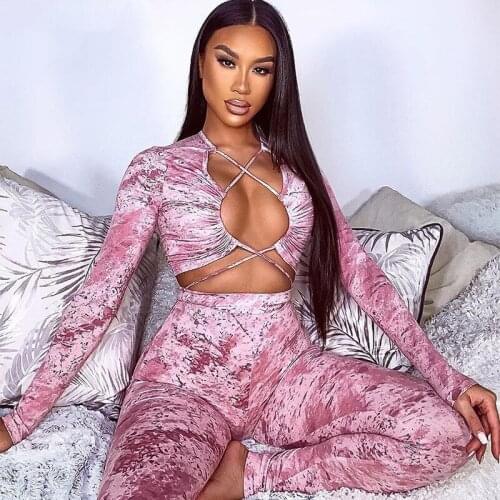 FUFUCAILLM Tie Dye Set Sexy Hollow Out Backless Bandge Tops + Slim Hip Lift Pants for Women Workout Sporty Tracksuits 2020 New