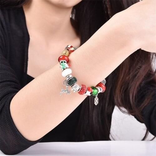 GorGor Bracelets Women Zinc Alloy Pattern Cherry Red Elk Christmas Beads Rope Chain Individuality Creative Party Jewelry YWEB050