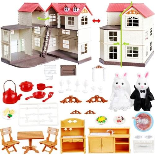 HOT Simulation Forest Animal Family 1:12 Scale Dollhouse Furniture Miniature 1/12 Rabbit Bear Panda Girl Pretend Play Set