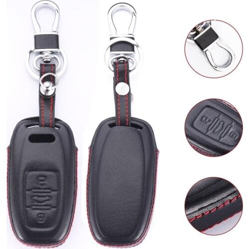 JIUWAN 1pc 3 Buttons Car Leather Key Case Smart Remote Fobs Protector Cover Accessory for Audi Q5 Q8 S4 S5 S6 A3 A4 A5 A6 A7 A8