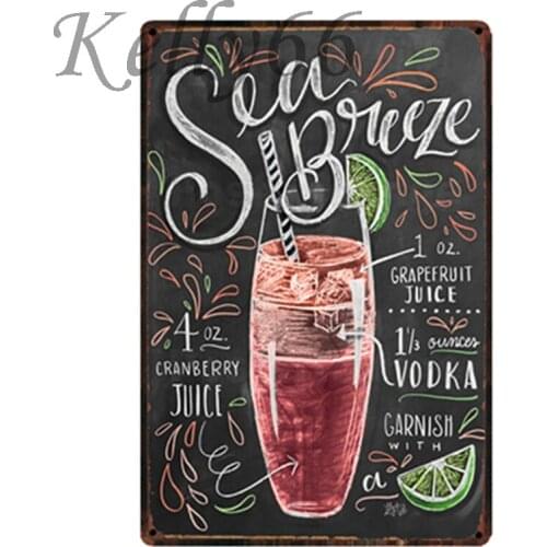 [ Kelly66 ] Sea Breeze Cocktail Metal Sign Tin Poster Home Decor Bar Wall Art Painting 20*30 CM Size y-1828