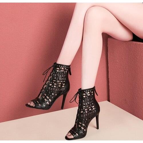 Summer new sexy hollow sandals fish mouth stiletto high heels daily all-match womens sandals large size banquet dress shoes