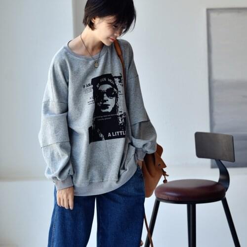 MICOCO R7355C Korean Fashion Casual young print splicing loose Set head fleece sweatshirt