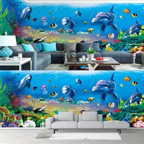 Milofi custom 3D wallpaper murals 3D fantasy underwater world dolphin theme living room wall decoration wallpaper murals