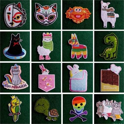 2PCS Cute Cartoon Embroidered Patches for Clothing Animals Sheep Stripes Applique Stickers Cat Patch Iron on Patches for Clothes